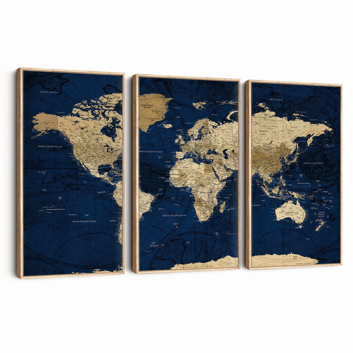 54770746-MGV-CV-24X16 - Navy Blue World Map Canvas Print | Detailed Minimal Navy Map Artwork