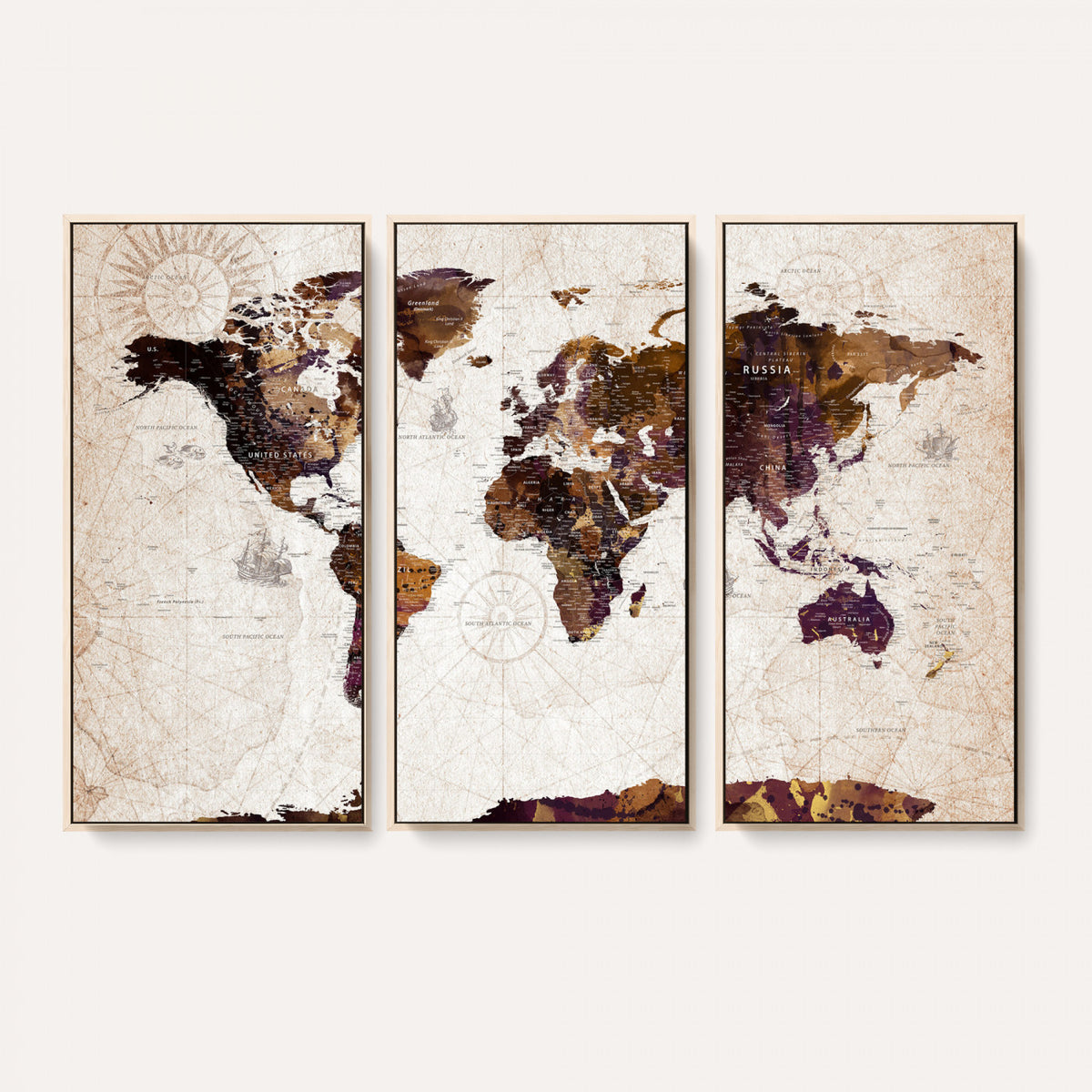 53400857-MGV-CV-36X24 - Blue Watercolor World Map Canvas Print – Framed Modern Wall