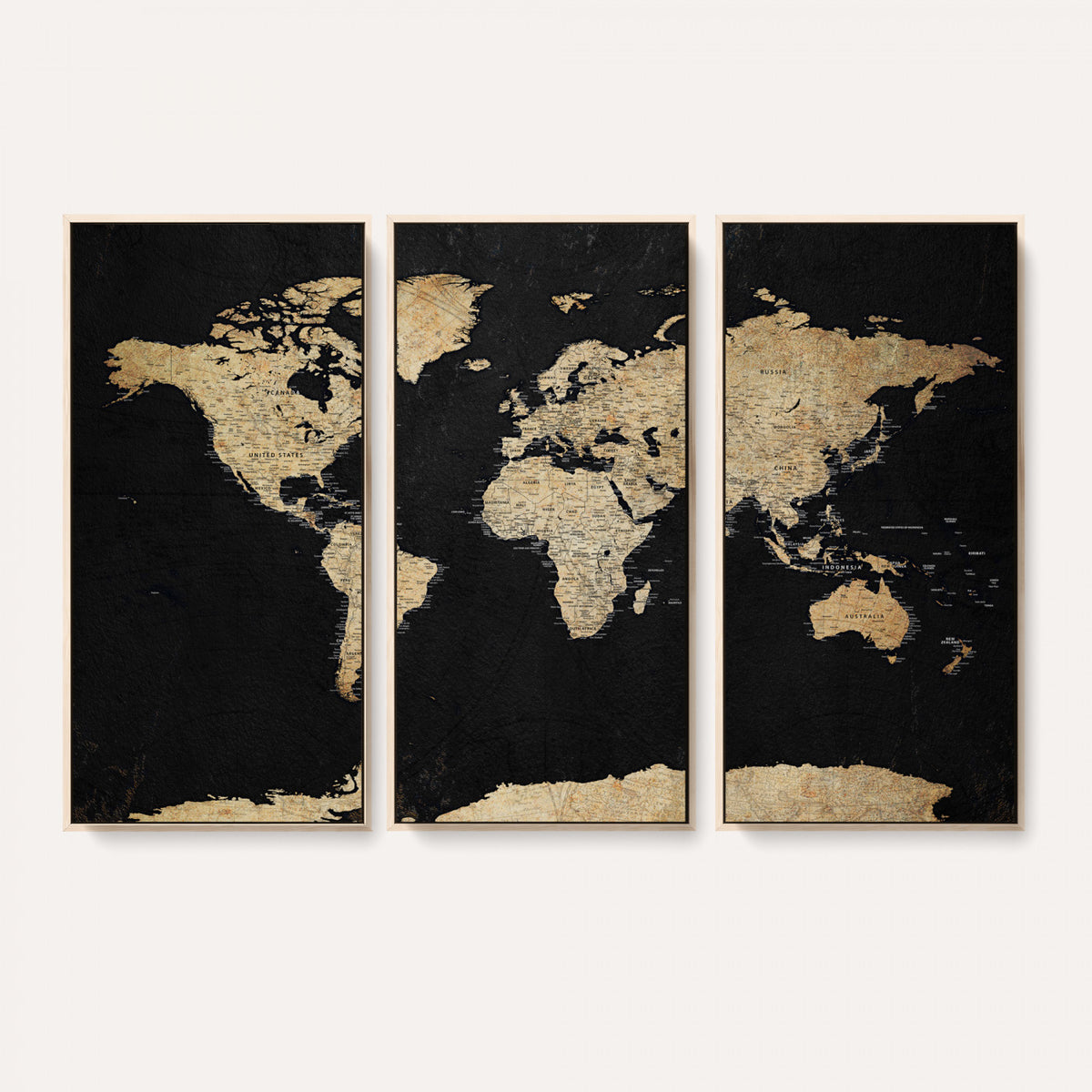 71518849-MGV-CV-36X24 - Beige World Map Canvas Wall Art Print, Minimal Black and