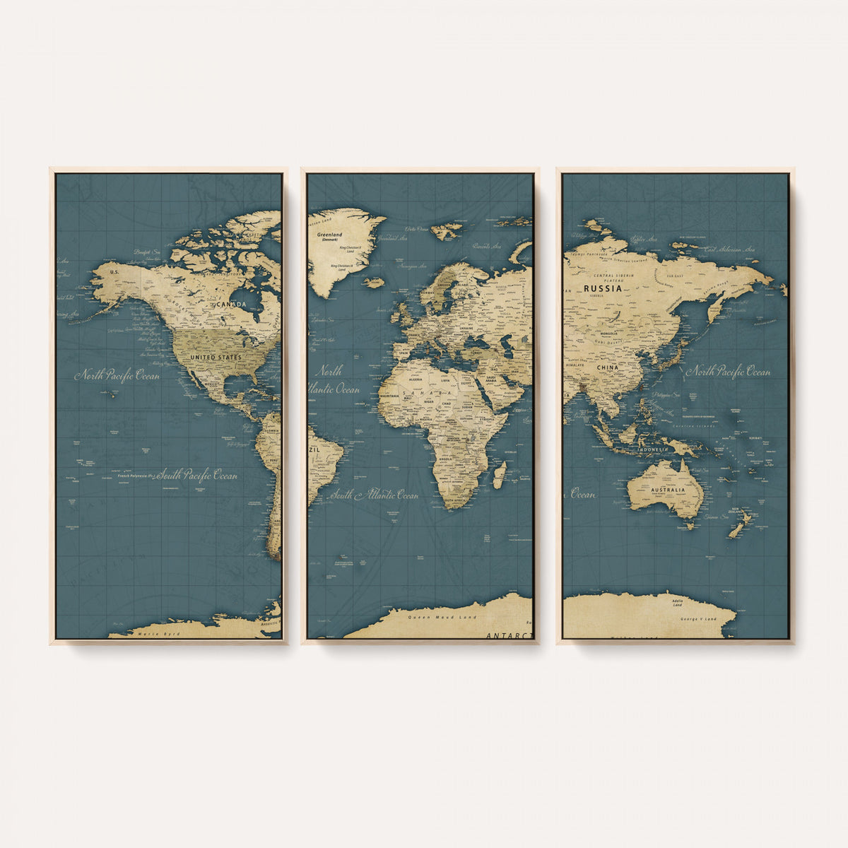 99599383-MGV-CV-36X24 - Minimal Vintage World Map Canvas Wall Art Print, Neutral