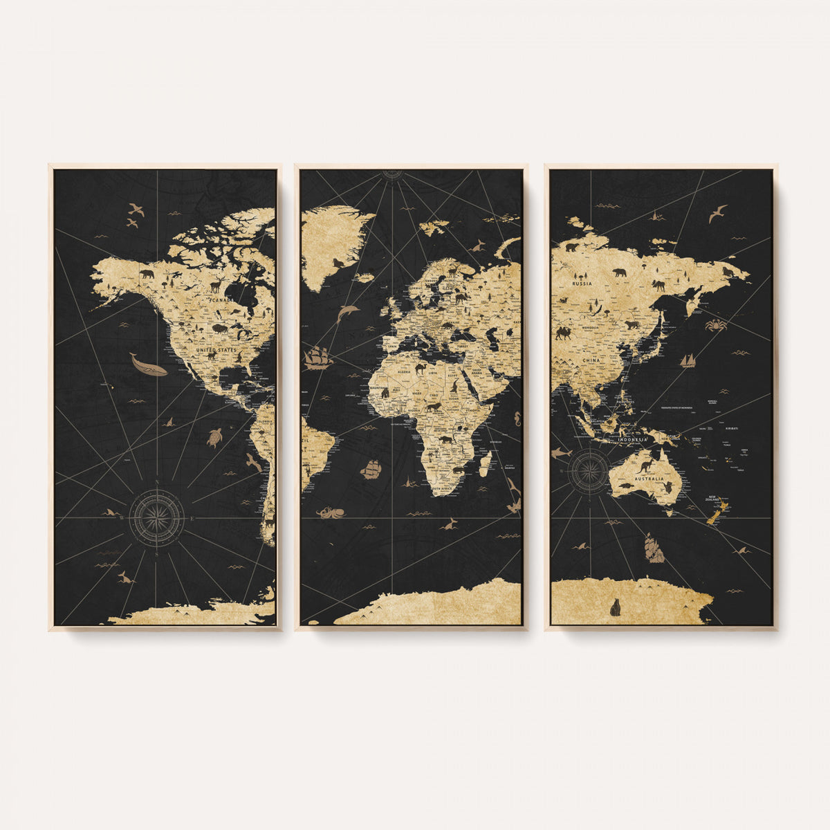 80270976-MGV-CV-36X24 - World Map Wall Art Canvas Print, Modern Decorative Framed Map Artwork Prints for Living Room, Office, Bedroom Wall Decor