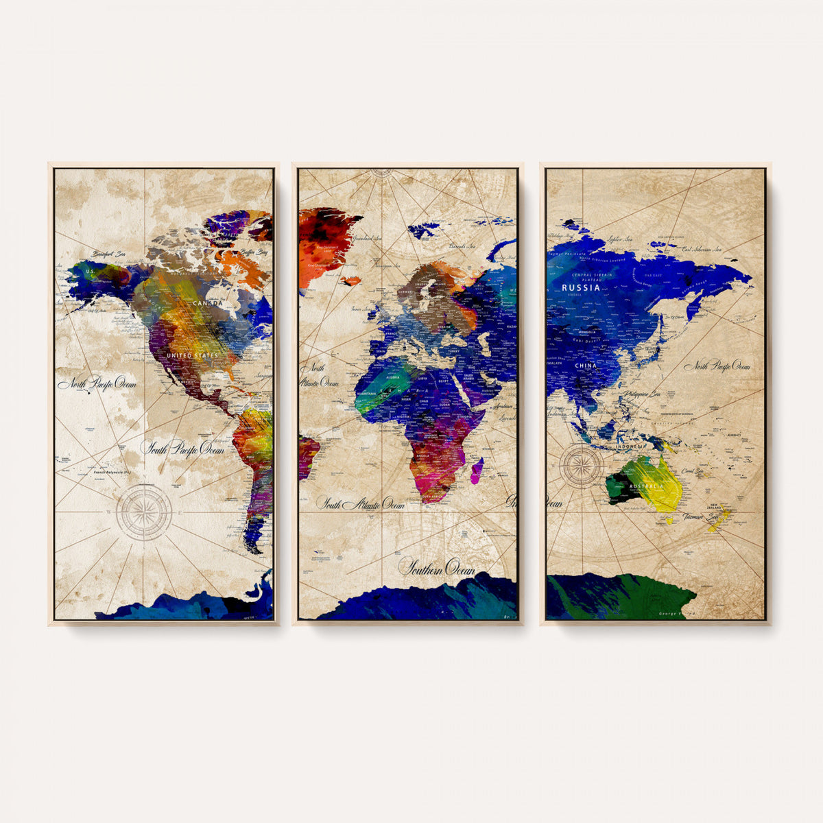 26284075-MGV-CV-36X24 - World Map Wall Art Canvas Print, Modern Decorative Framed Map Artwork Prints for Living Room, Office, Bedroom Wall Decor