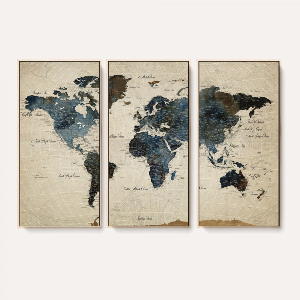 72927803-MGV-CV-36X24 - World Map Wall Art Canvas Print, Modern Decorative Framed Map Artwork Prints for Living Room, Office, Bedroom Wall Decor