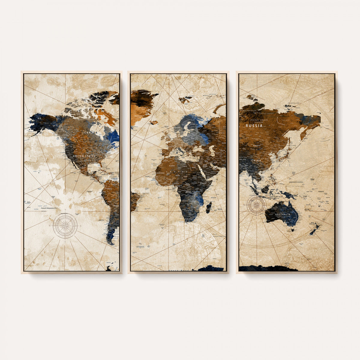 15727090-MGV-CV-36X24 - World Map Wall Art Canvas Print, Modern Decorative Framed Map Artwork Prints for Living Room, Office, Bedroom Wall Decor