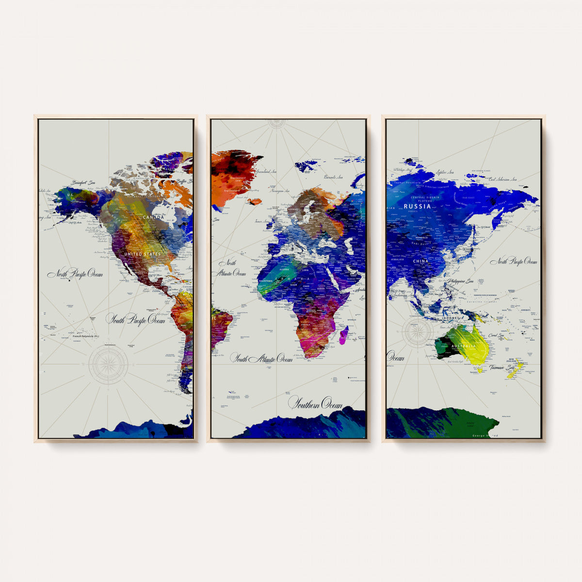 49670038-MGV-CV-36X24 - World Map Wall Art Canvas Print, Modern Decorative Framed Map Artwork Prints for Living Room, Office, Bedroom Wall Decor