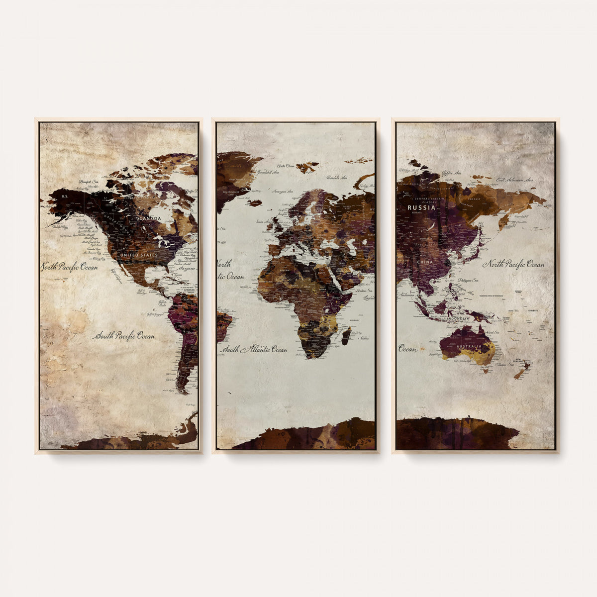 50611123-MGV-CV-36X24 - World Map Canvas Triptych | Colorful Global Wall Art for Living Rooms