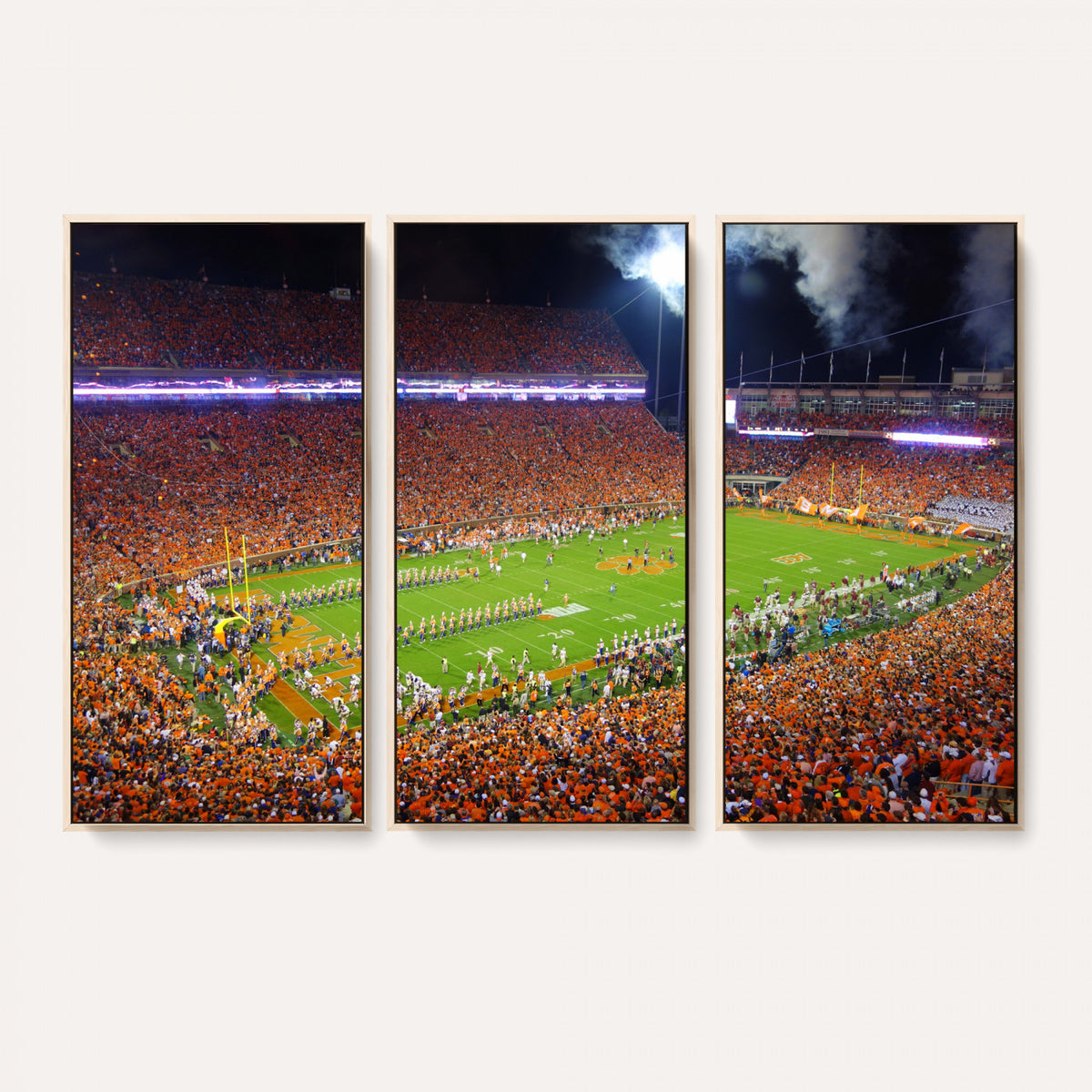 43662631-MGV-CV-36X24 - Clemson Football Stadium Wall Art Canvas Print, College Football Crowd Night Game Scene, Orange Stadium Panorama Wall Decor