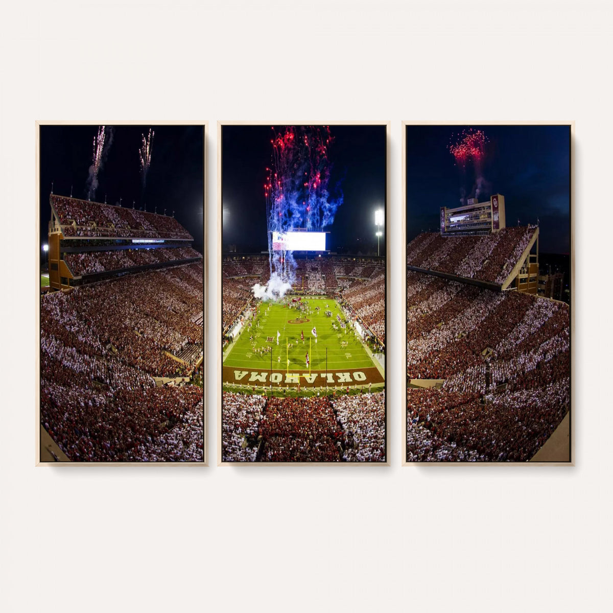 43197777-MGV-CV-36X24 - Oklahoma Memorial Stadium Wall Art Canvas Print – Oklahoma Sooners Football Artwork for Home, Office, and Sports Room Decor