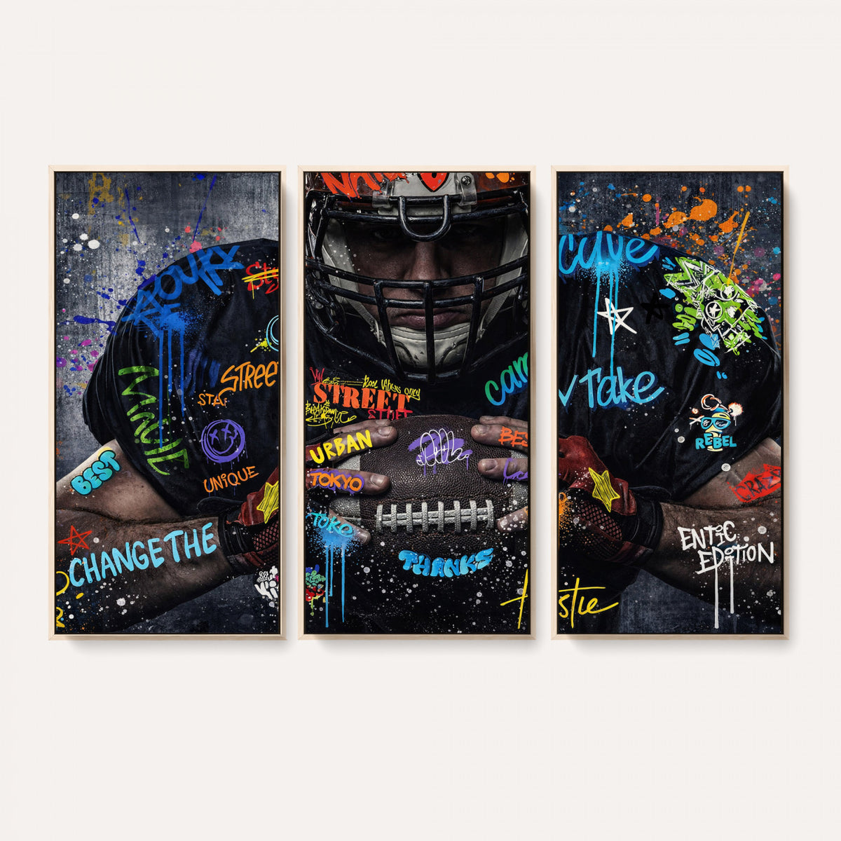 55267256-MGV-CV-36X24 - Graffiti American Football Player Street Art Wall Art Canvas Print