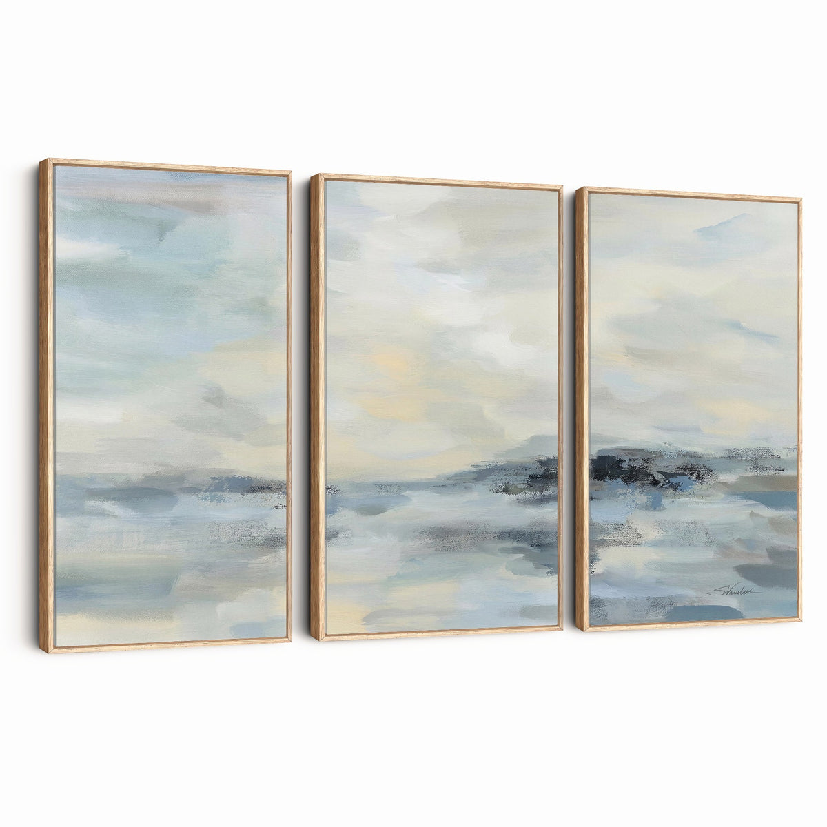 Abstract Coastal Landscape Wall Art Canvas Print | Soft Blue Gray Minimalist Art