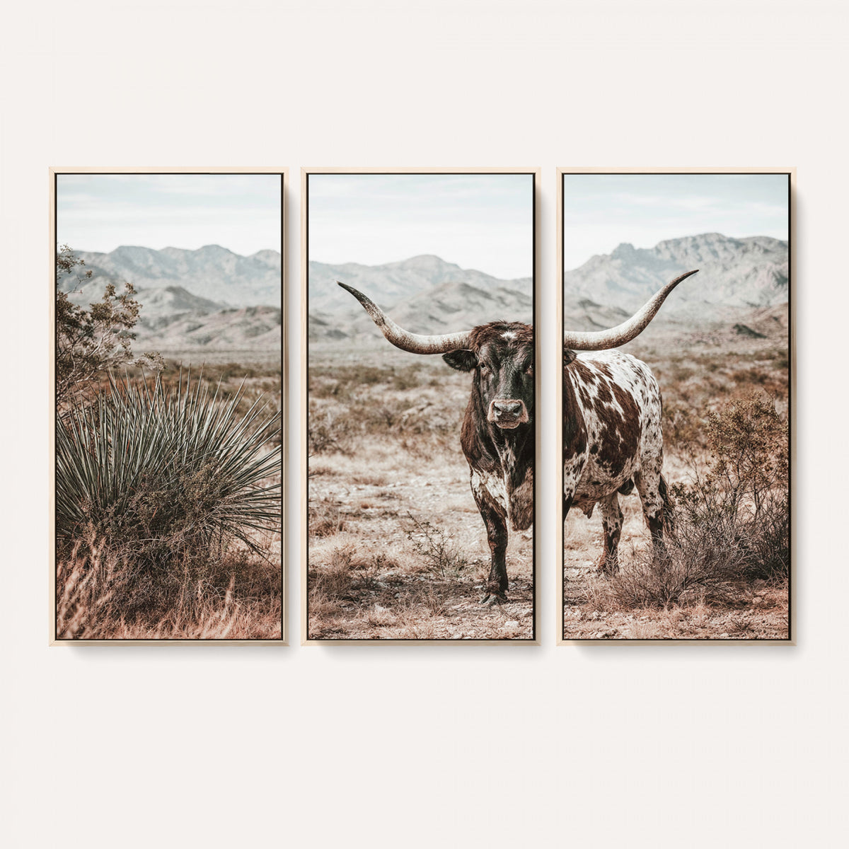 17622011H-MGV-CV-36X24 - Texas Longhorn Bull Wall Art Canvas Print, Western Farmhouse Cowboy Decor, Rustic Texas Ranch Cattle Artwork for Living Room Bedroom Office, Framed Wall Decor