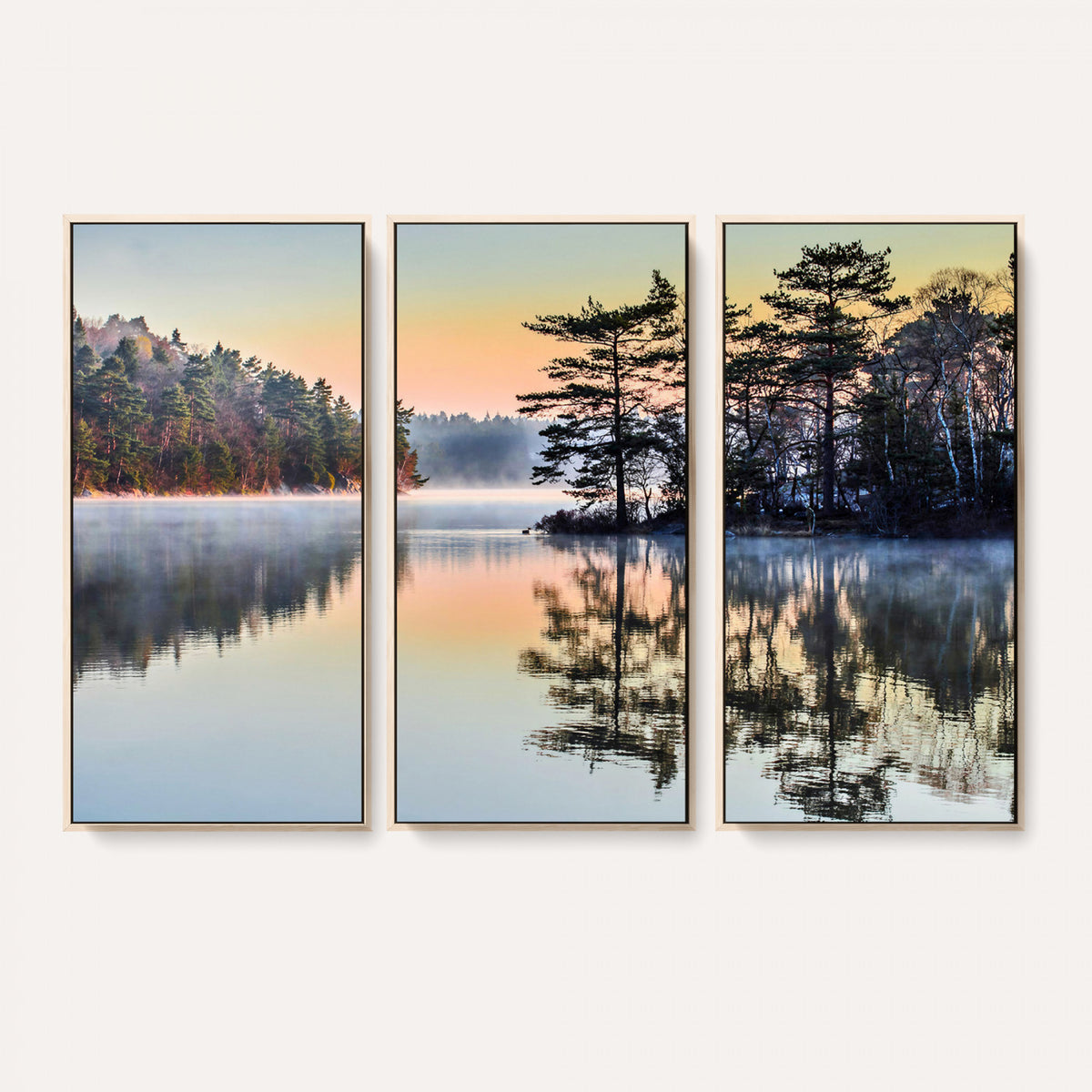 34236027-MGV-CV-36X24 - Before People Wake Canvas Wall Art Print, Misty Lake Sunrise Landscape, Forest Reflection Nature Decor, Ready to Hang