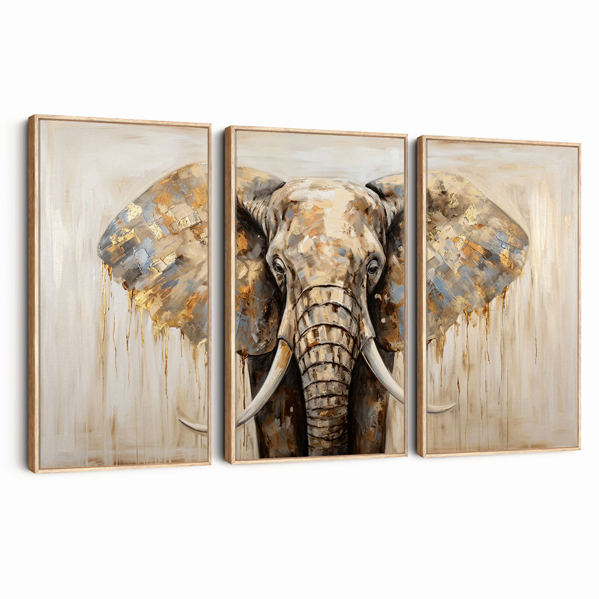 95819221-MGV-CV-36X24 - Gold Leaf Elephant Canvas Wall Art Abstract African Wildlife Painting Print