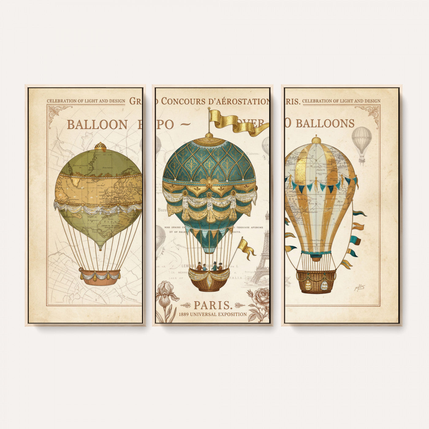 31530449-MGV-CV-36X24 - Kimberly Allen Paris Balloon Expo Wall Art Canvas Print, Vintage 1889 French Hot Air Balloon Poster