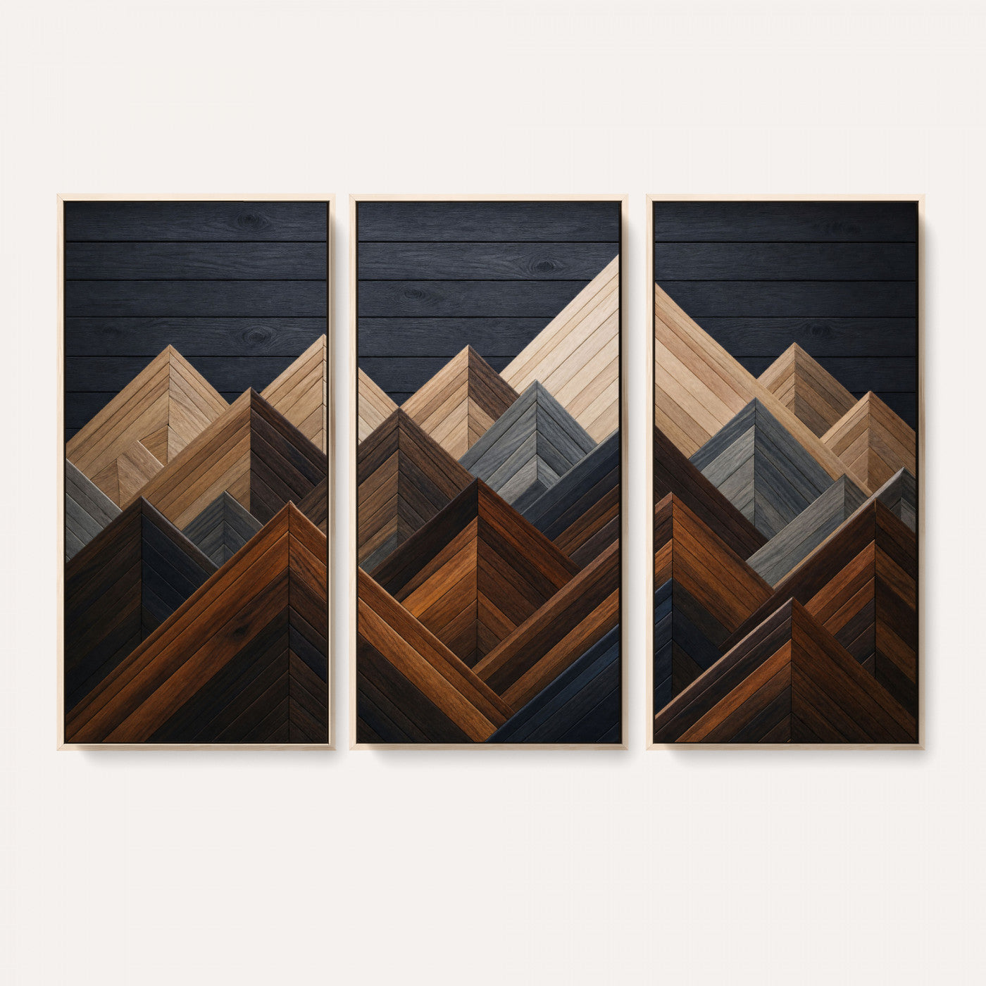 70531117-MGV-CV-36X24 - Geometric Wood Mountain Wall Art Canvas Print, 3D Look Rustic Mosaic Landscape Print