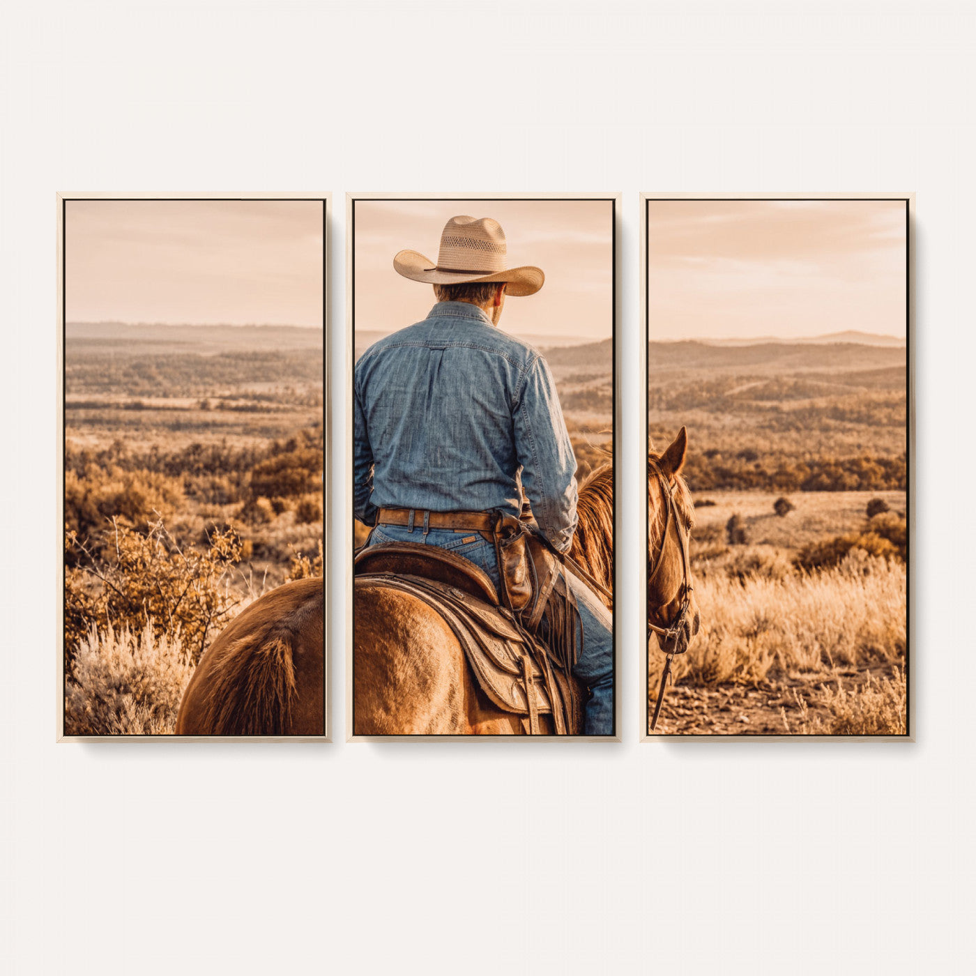 62076449-MGV-CV-36X24 - Texas Cowboy and Horse Print for Western Wall Art Decor for Farmhouse
