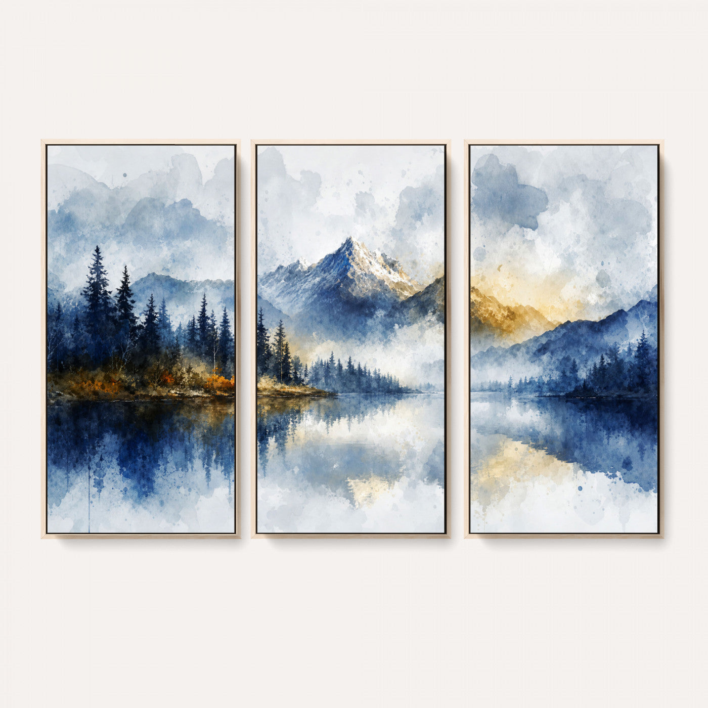 62076449DG-MGV-CV-36X24 - Abstract Watercolor Mountain Lake Wall Art Print for Living Room Decor