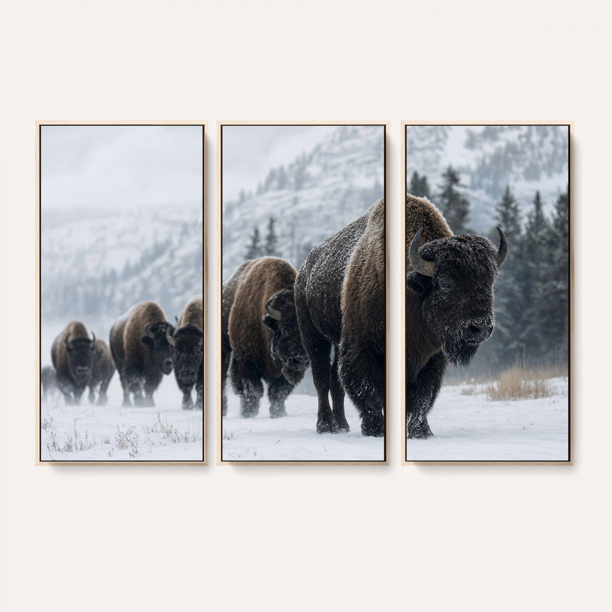 18343289-MGV-CV-36X24 - Rustic Bison Wall Art, American Buffalo Photo Print, Wildlife Canvas Artwork, Snowy Mountain Decor, Large Nature Poster, Cabin Gift Idea