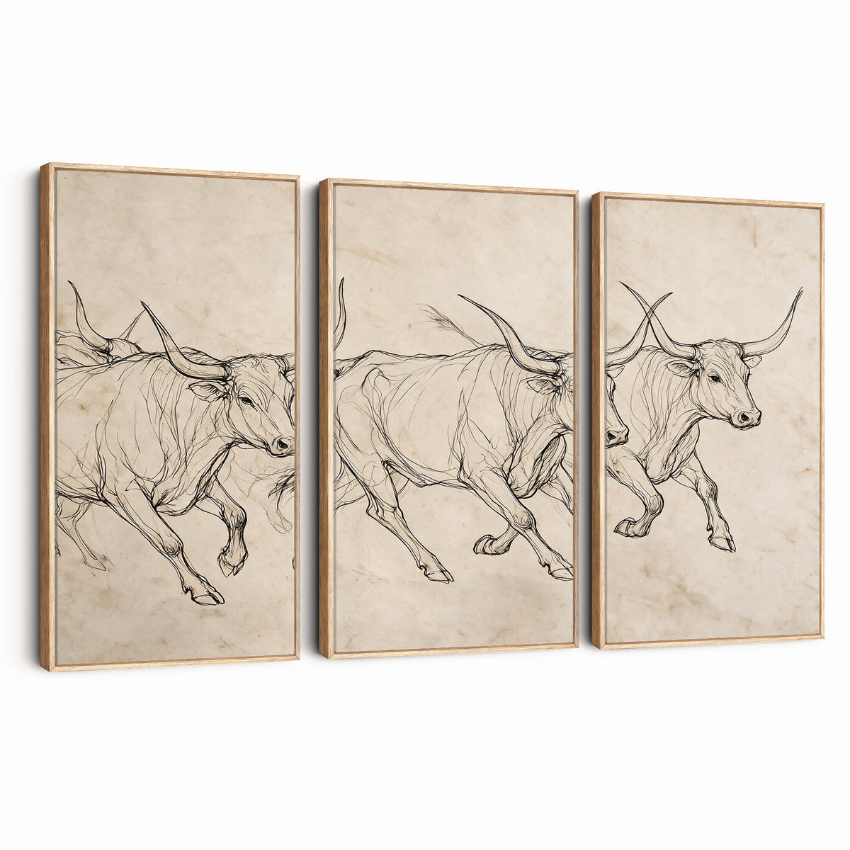 87177621-MGV-CV-36X24 - Minimalist Longhorn Line Art, Modern Texas Bull Canvas Print, Abstract Western Wall Decor
