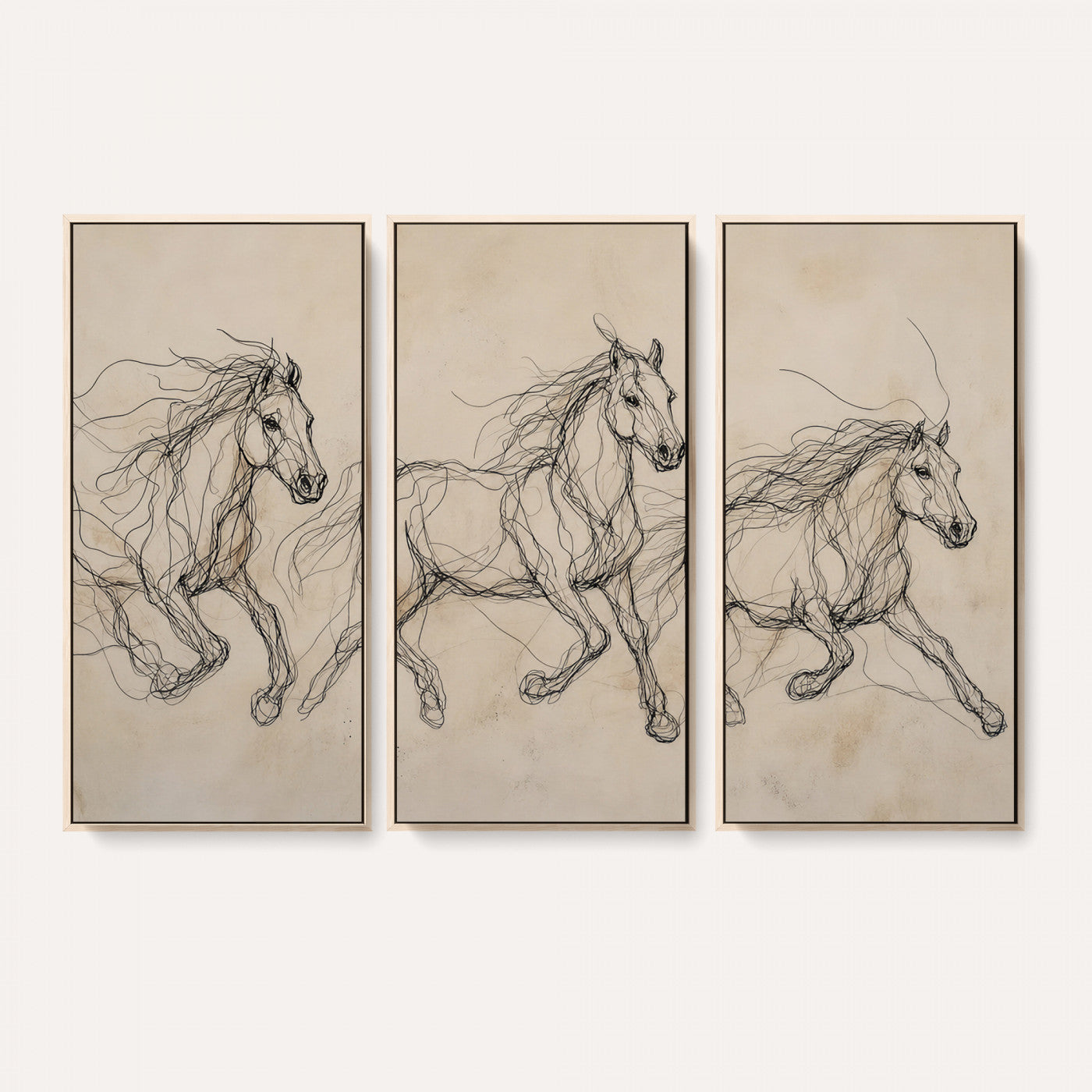 81051673-MGV-CV-36X24 - Abstract Horse Line Art Canvas, Gesture Sketch Wild Horses Print, Modern Scribble Artwork, Minimalist Equine Wall Decor, Rustic Studio Gift
