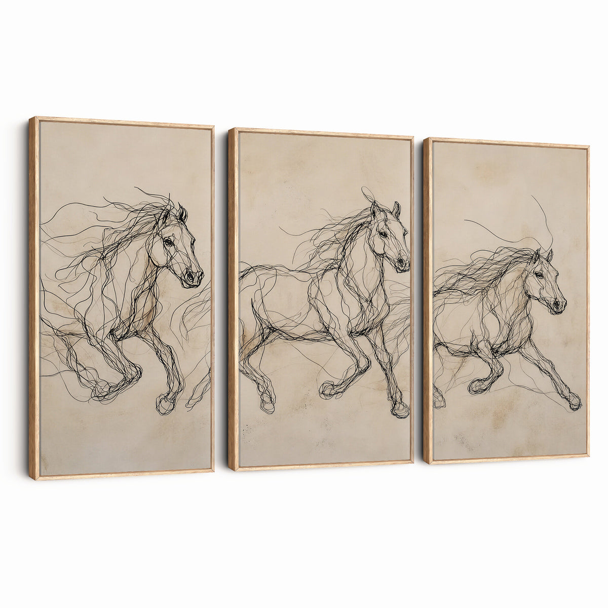 81051673-MGV-CV-36X24 - Abstract Horse Line Art Canvas, Gesture Sketch Wild Horses Print, Minimalist Equine Decor