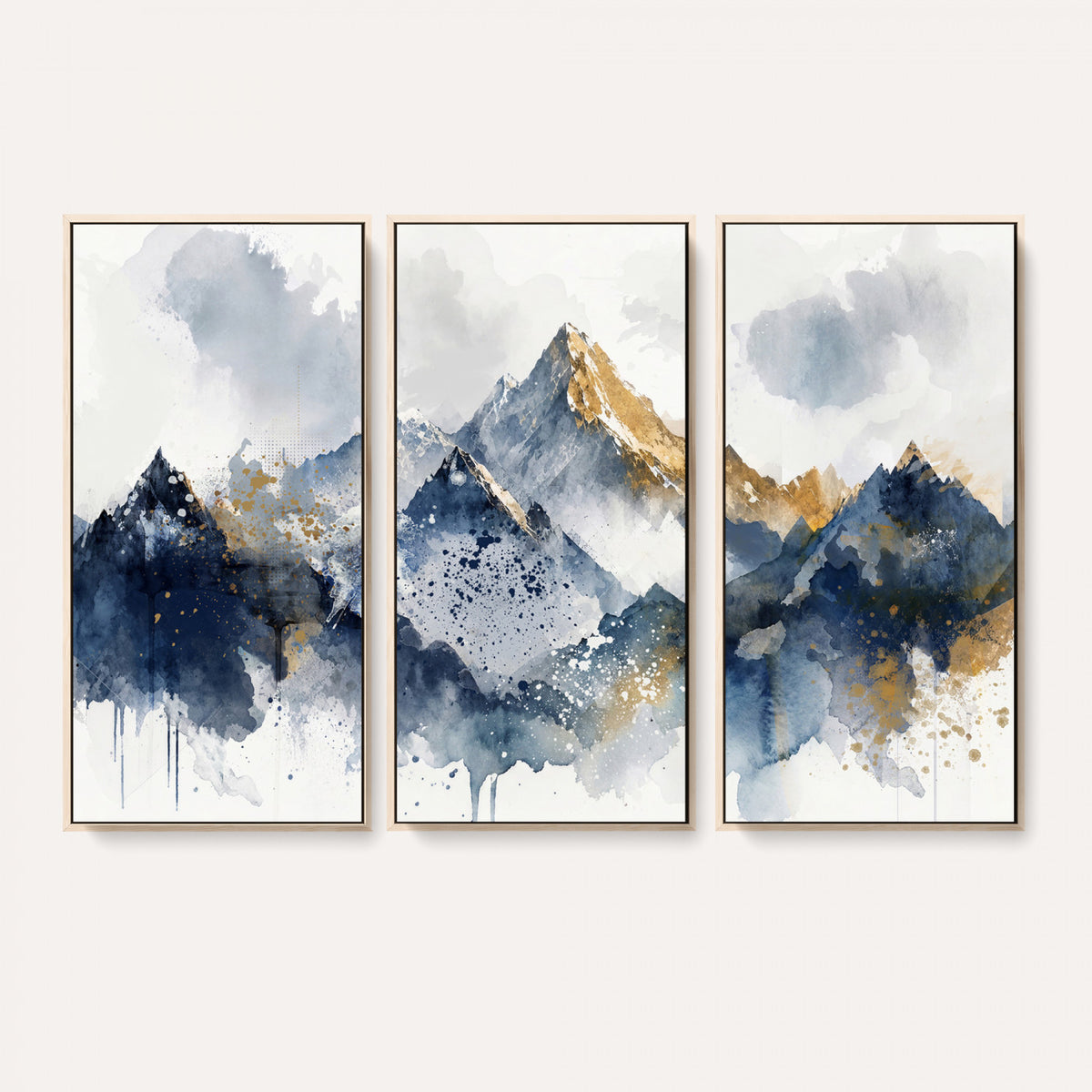 87460616-MGV-CV-36X24 - Abstract Mountain Canvas Wall Art, Blue Gold Foil Landscape Print, Modern Indigo Watercolor Poster, Large Abstract Nature, Luxury Office Gift