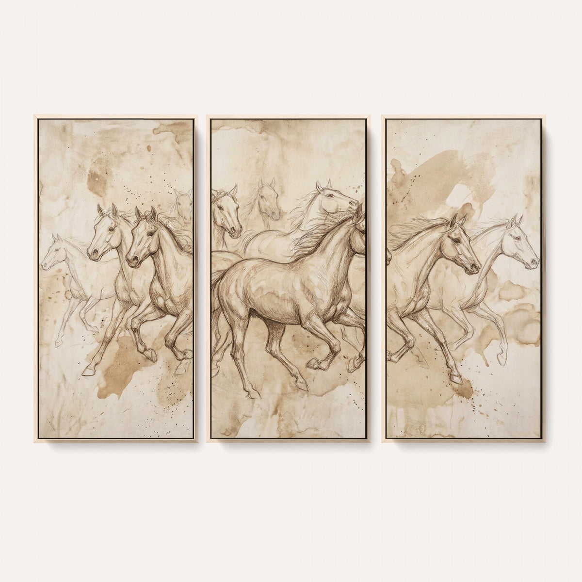 52233469-MGV-CV-36X24 - Vintage Horse Sketch Canvas Wall Art, Wild Horses Pencil Drawing Print, Antique Parchment Western Decor, Equine Sketching, Country Manor Gift