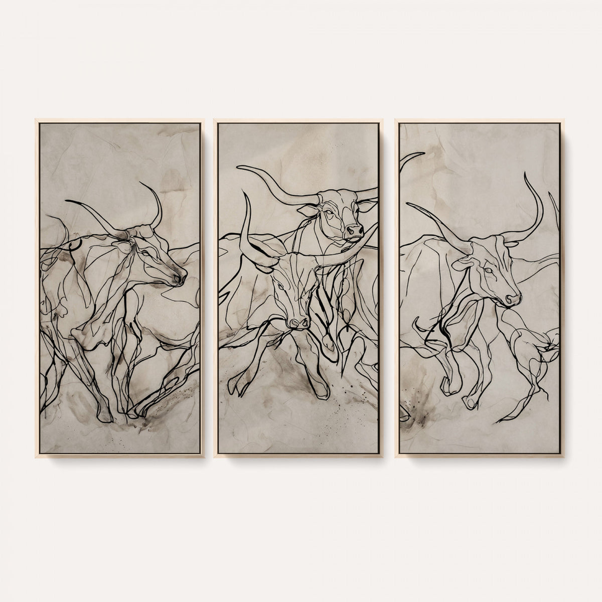 16671245-MGV-CV-36X24 - Minimalist Longhorn Line Art, Modern Texas Bull Canvas Print, Abstract Western Wall Decor, Continuous Line Artwork, Black White Ranch Gift