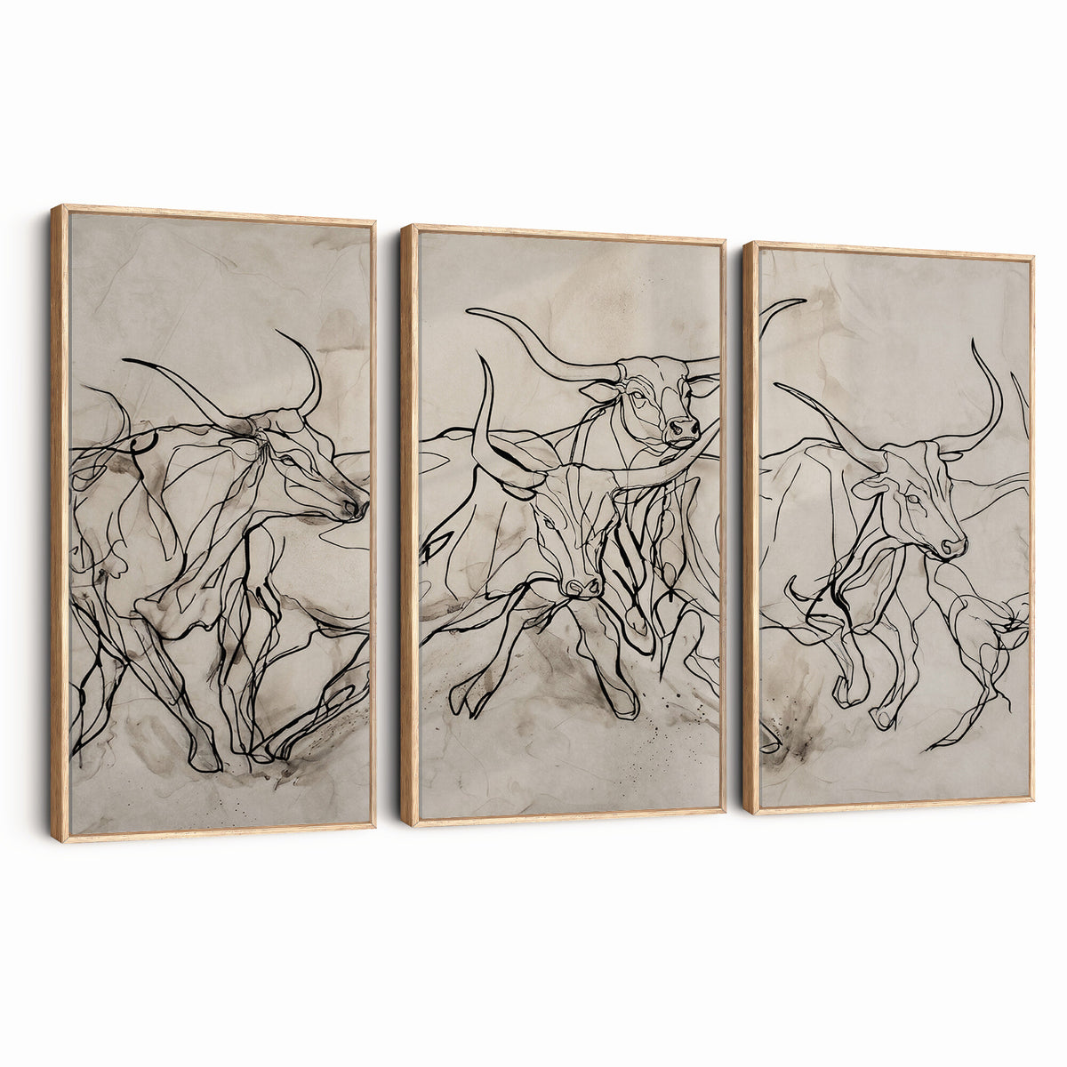 16671245-MGV-CV-36X24 - Minimalist Longhorn Line Art, Modern Texas Bull Canvas Print, Abstract Western Wall Decor