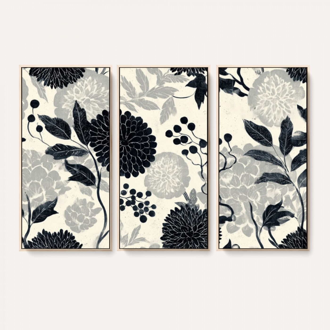 61524791-MGV-CV-36X24 - Vintage Black Chrysanthemum Wall Art Canvas Print, Monochrome Dhalia Floral Painting Print