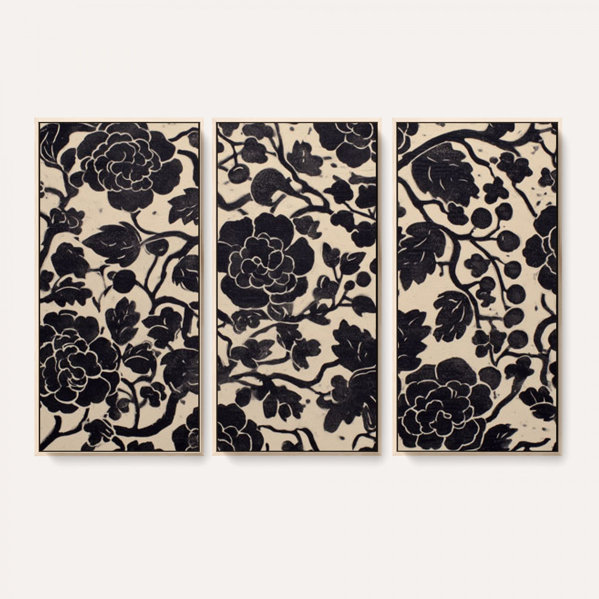 86696255-MGV-CV-36X24 - Vintage Black and Cream Floral Wall Art Canvas Print, Chinoiserie Botanical Painting Print