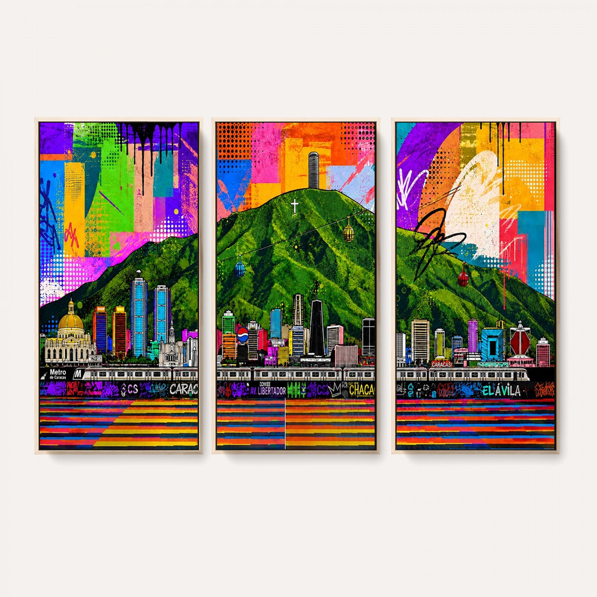 86696255-MGV-CV-36X24 - Mount Ávila, Caracas, Venezuela Wall Art Print by Artist Yorlette - Graffiti Caracas Skyline Canvas Art, Colorful Street Artwork - Venezuela El Avila Poster Print