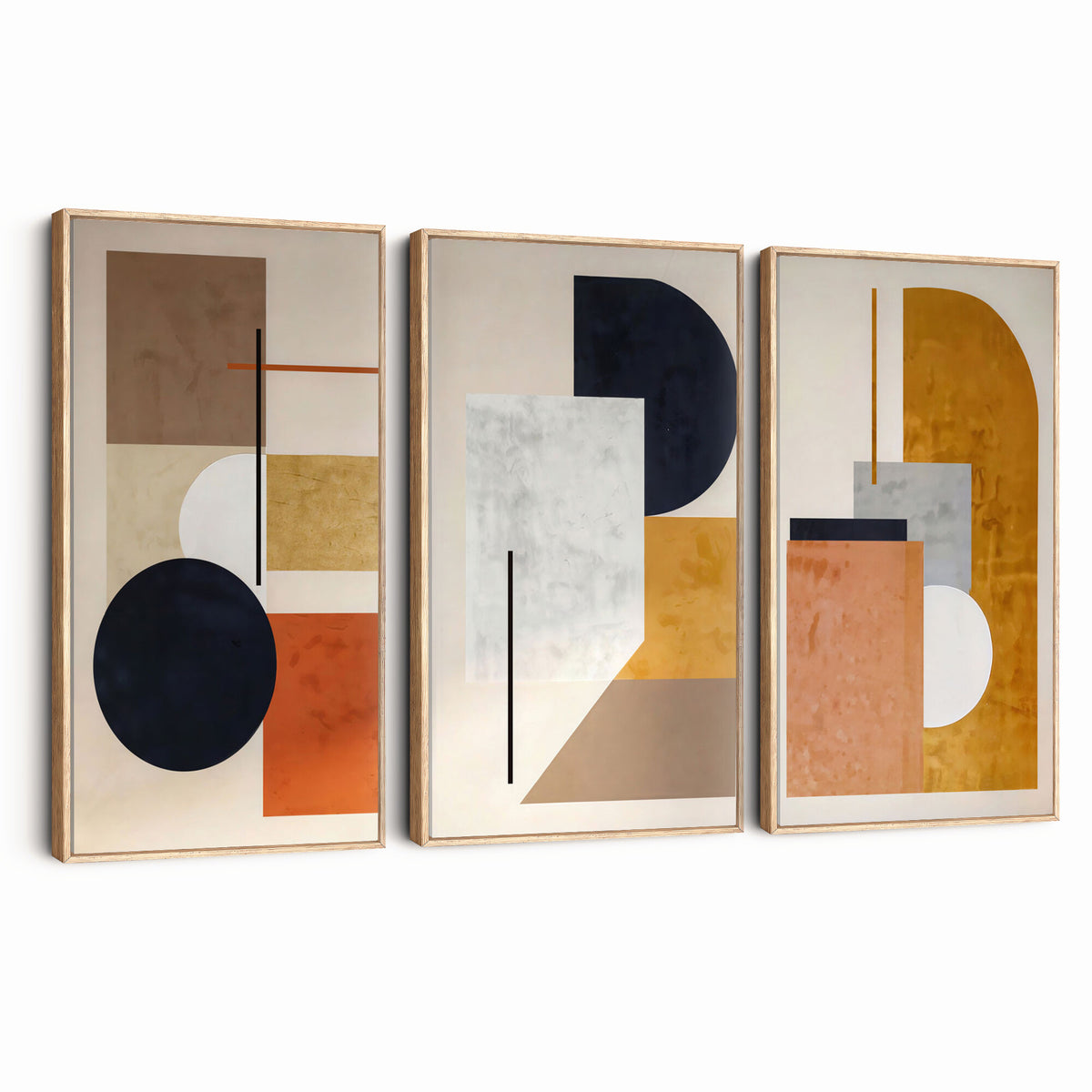 87361249-MGV-CV-48X32-3P - Mid Century Modern Geometric Canvas Wall Art, Abstract Triptych Print