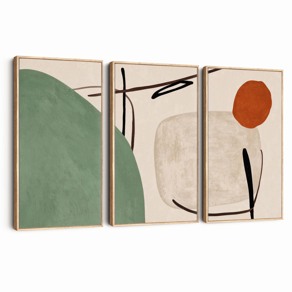 46798824-MGV-CV-48X32-3P - Mid Century Modern Geometric Canvas Wall Art, Abstract Triptych Print