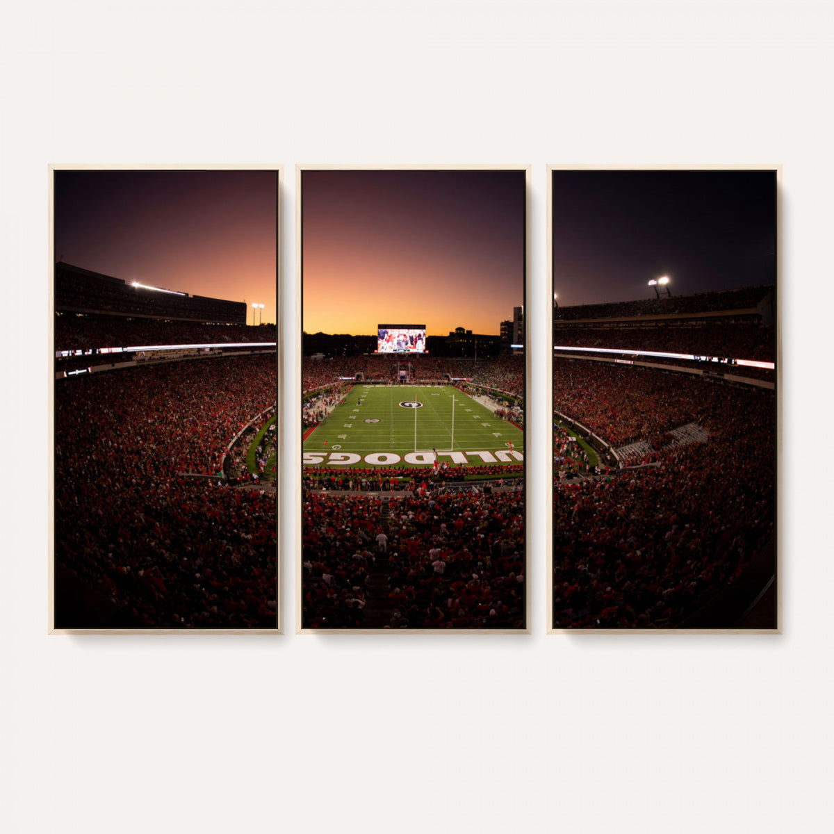 97720998-_Poster-30x20 - Georgia Bulldogs Stadium Sunset Canvas Print 3 Piece Framed Wall Art Extra Large Floating Frame Sports Poster Made in USA