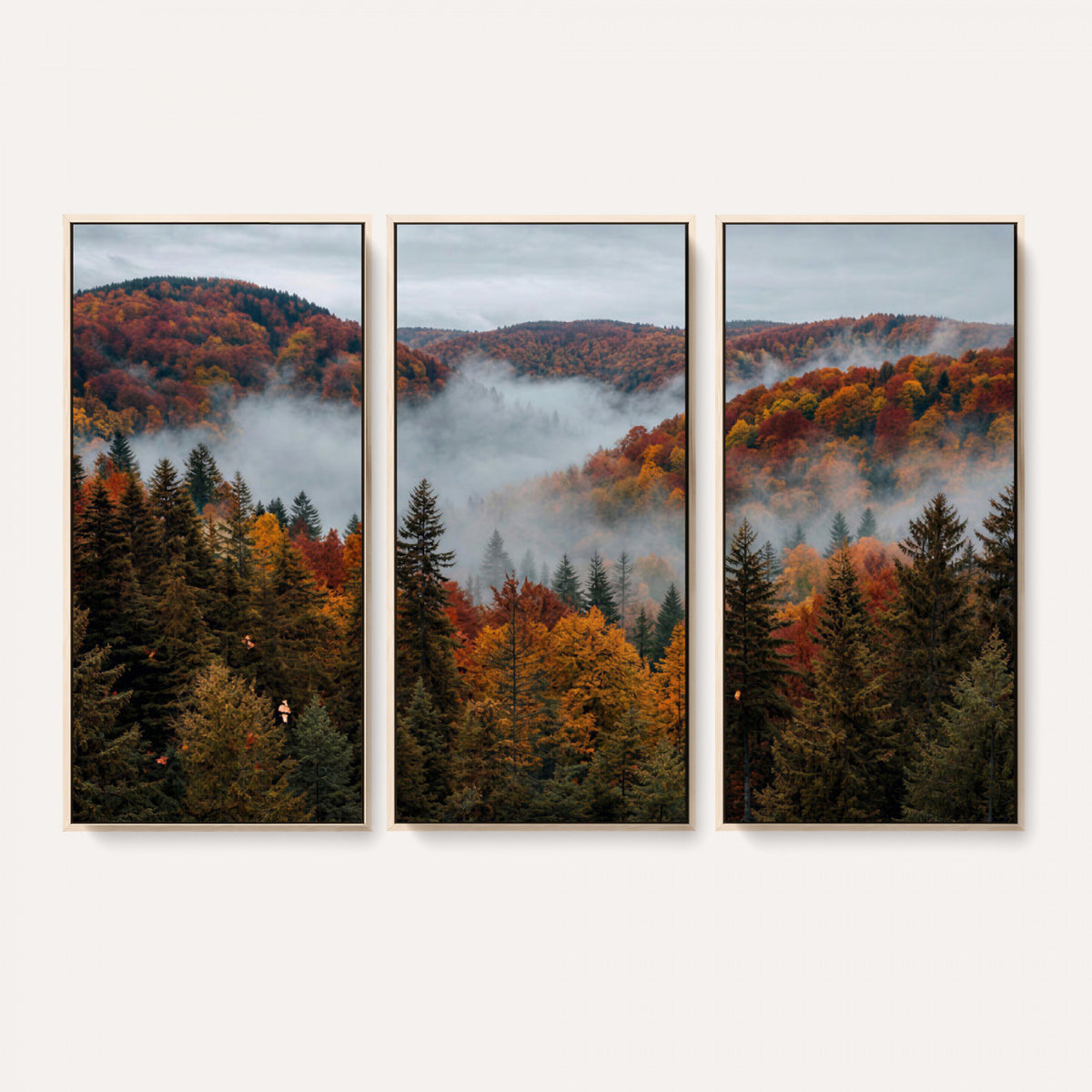 26686263-_Poster-30x20 - Misty Autumn Forest Mountain Canvas Print 3 Panel Wall Art Gallery Wrapped Floating Frame Poster Made in USA