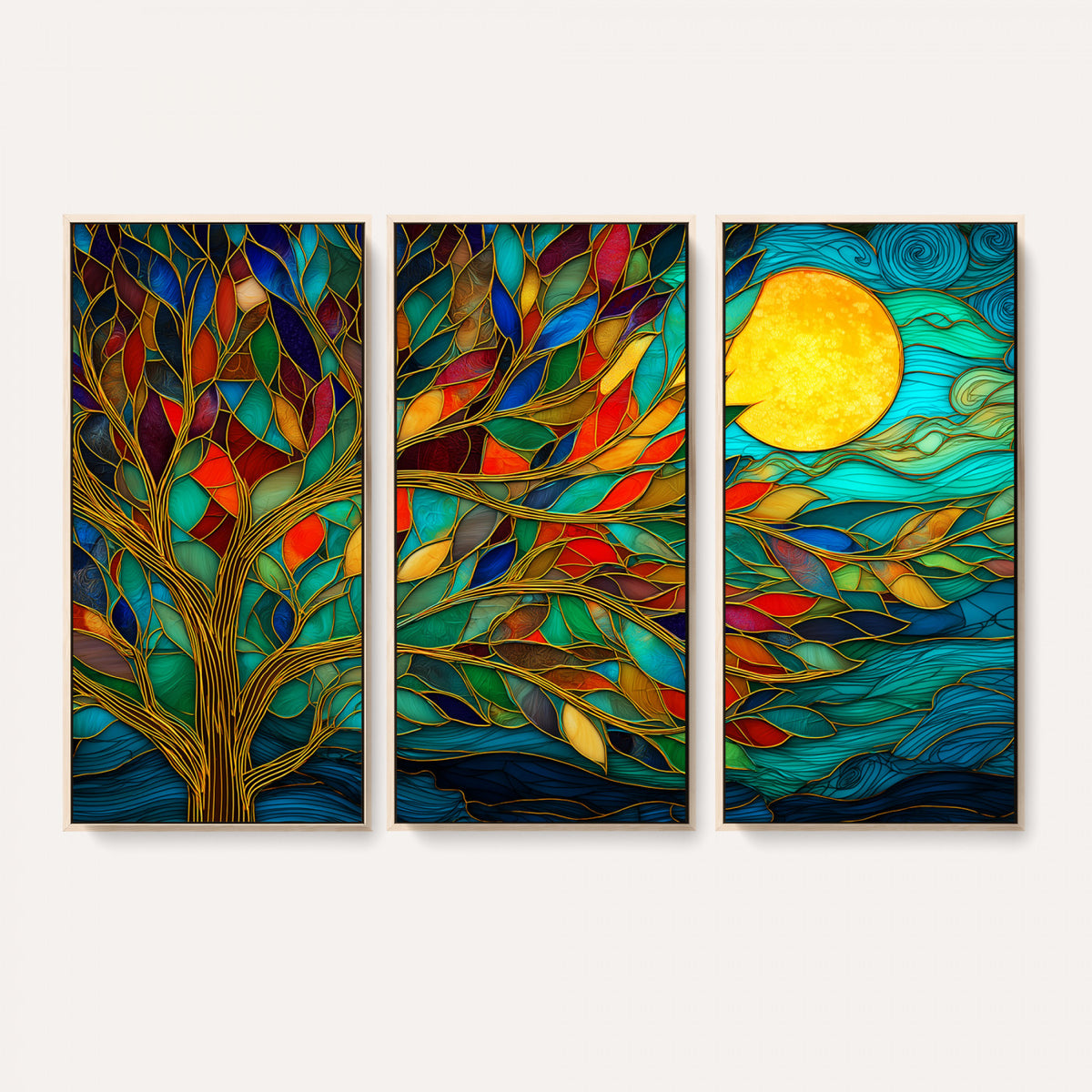 11877152-MGV-CV-36X24 - Stained Glass Tree Of Life Wall Art - Vibrant Mosaic Nature Home Decor