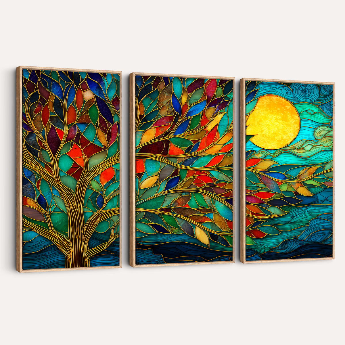 11877152-MGV-CV-36X24 - Stained Glass Tree Of Life Wall Art - Vibrant Mosaic Nature Home Decor
