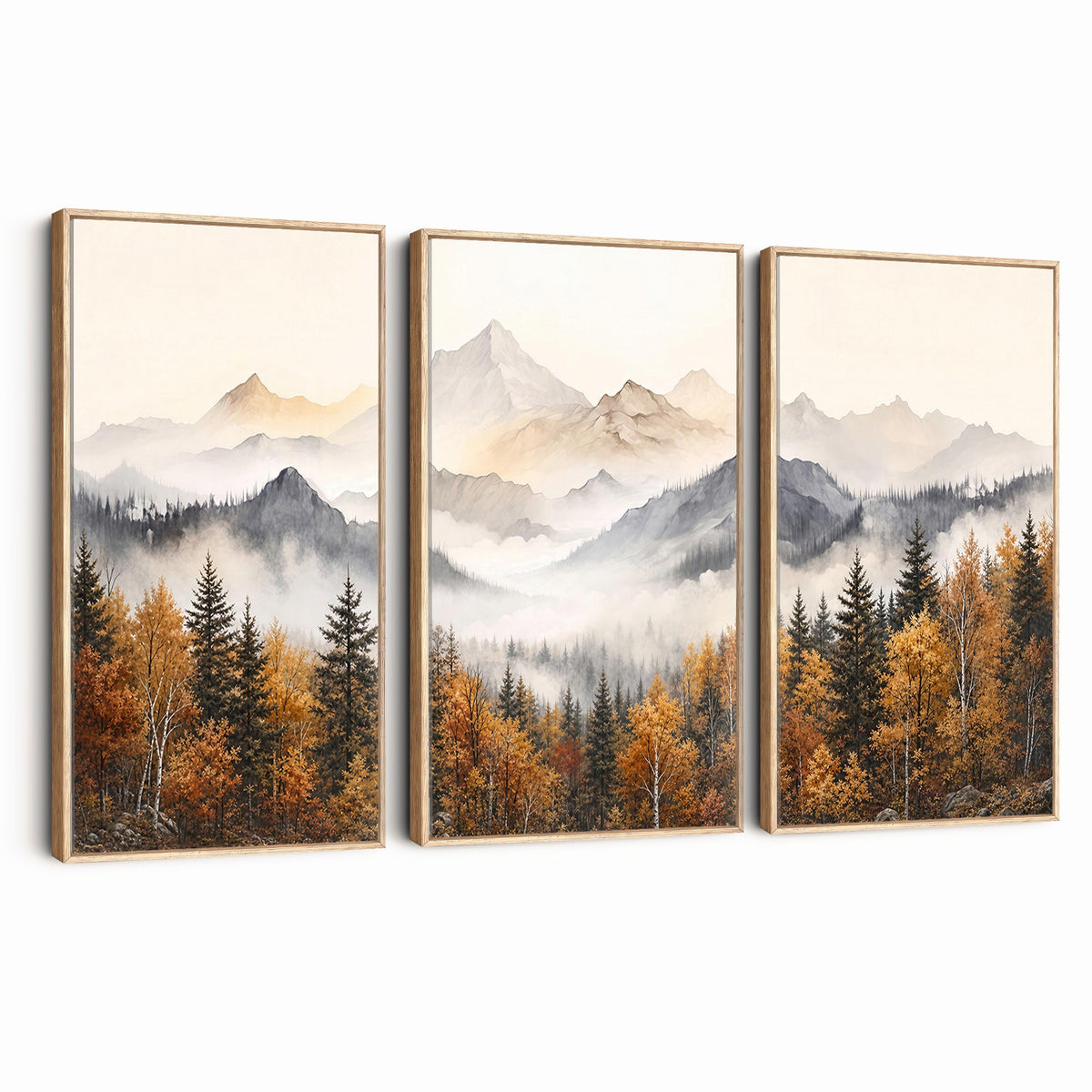 19544118-_Poster-30x20 - Misty Mountain Autumn Forest Canvas Wall Art - Watercolor Fall Nature Landscape Print