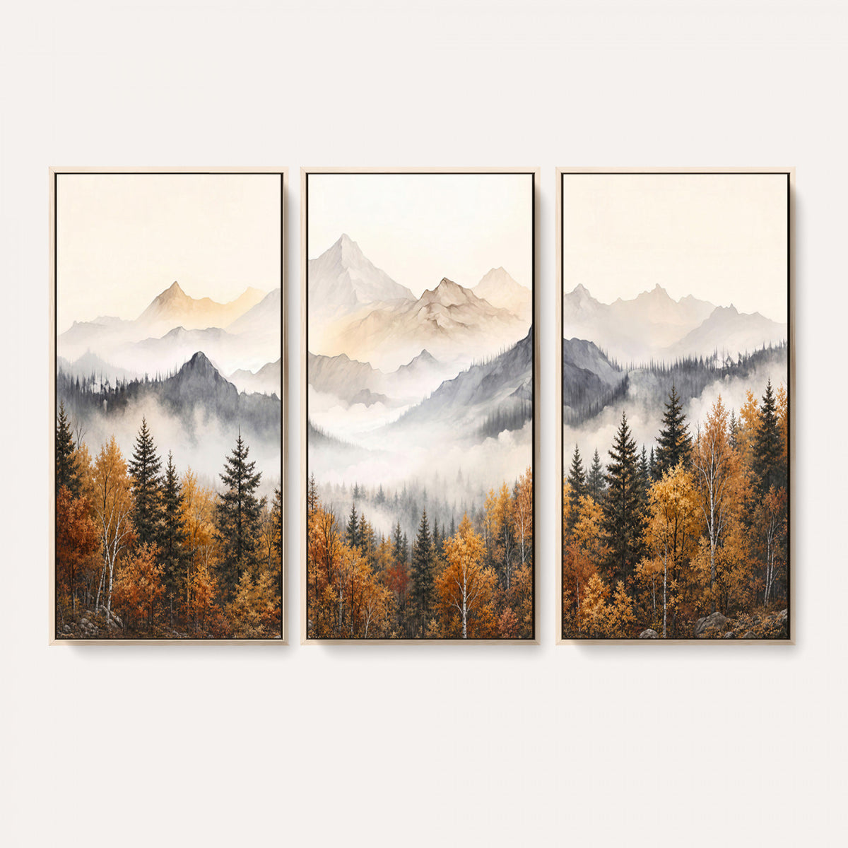19544118-MGV-TP-30X20 - Misty Mountain Autumn Forest Canvas Wall Art - Watercolor Fall Nature Landscape Print