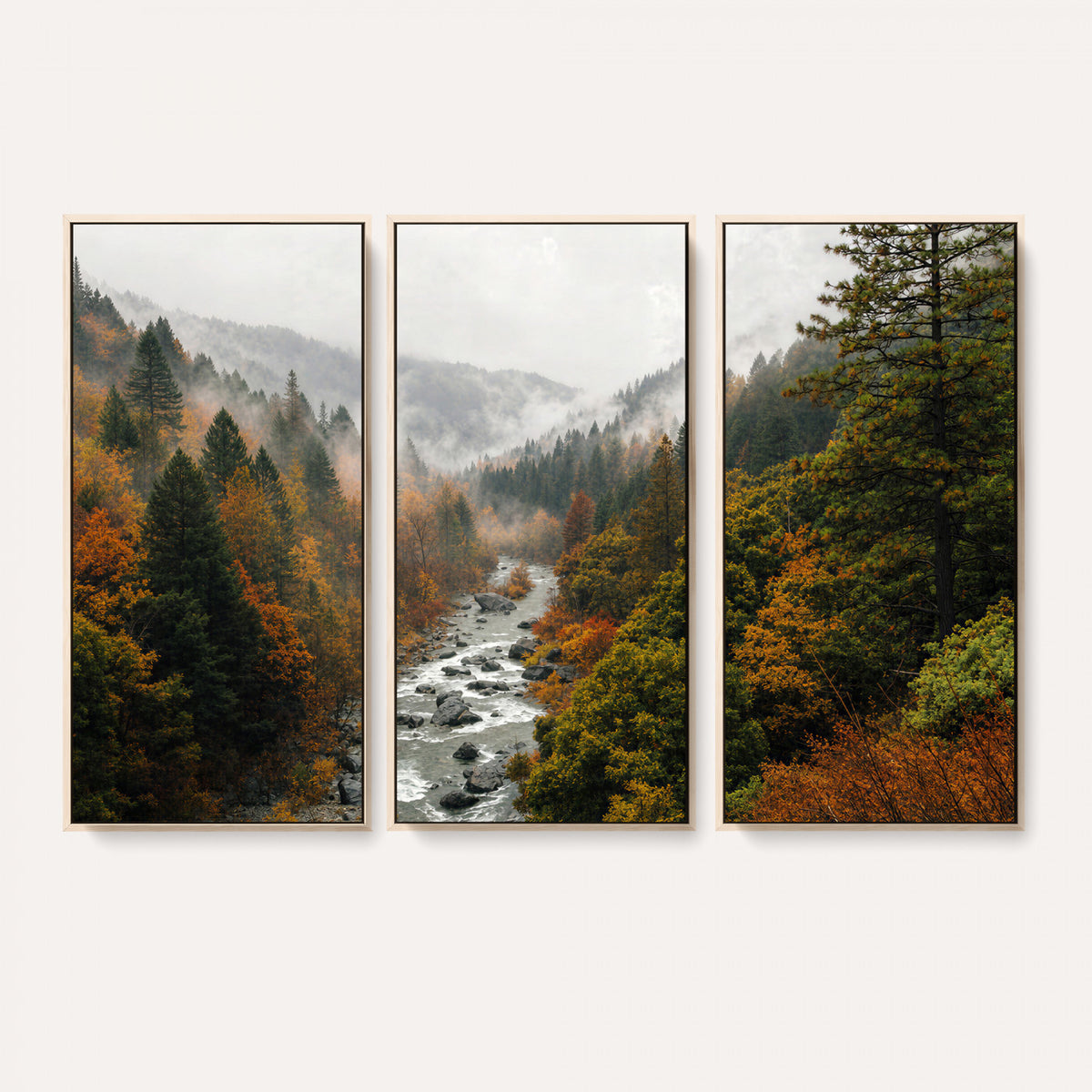 95540697-MGV-TP-30X20 - Misty River Mountain Valley Canvas Wall Art - Autumn Forest Landscape Nature Print