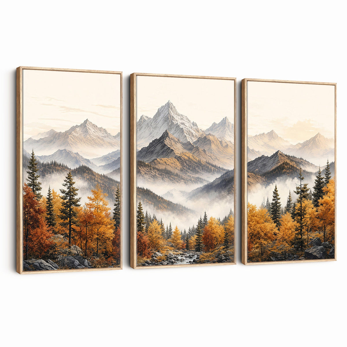 21309099-_Poster-30x20 - Extra Large Misty Mountain Autumn Forest Canvas Wall Art - Watercolor Fall Nature Landscape Print
