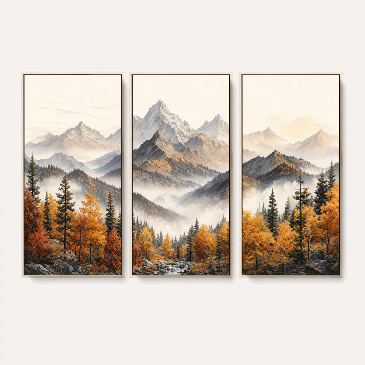 21309099-MGV-TP-30X20 - Extra Large Misty Mountain Autumn Forest Canvas Wall Art - Watercolor Fall Nature Landscape Print