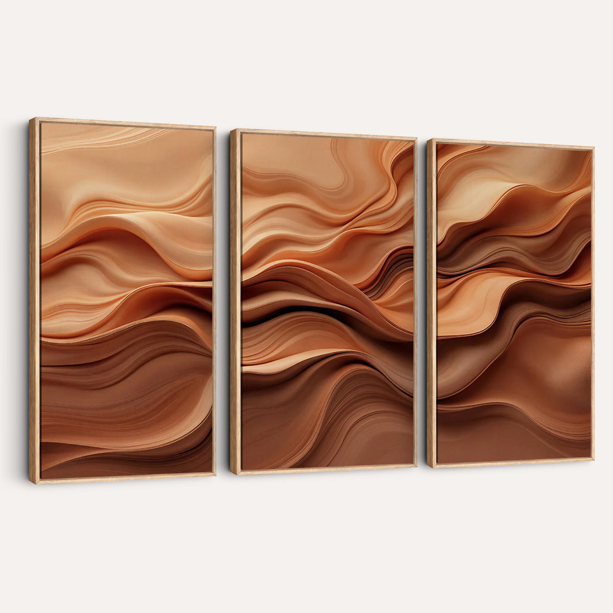 82230697-MGV-CV-36X24 - Modern Abstract Fluid Waves Canvas Wall Art - Minimalist Warm Terracotta Beige Sand Print