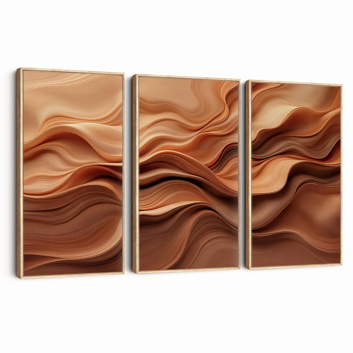 82230697-_Poster-30x20 - Modern Abstract Fluid Waves Canvas Wall Art - Minimalist Warm Terracotta Beige Sand Print