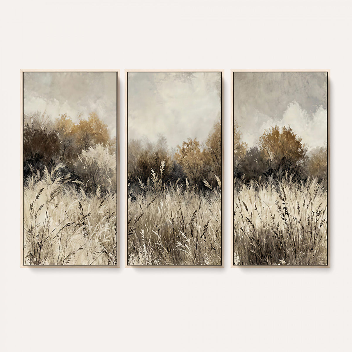53959945-MGV-TP-30X20 - Muted Neutral Forest Landscape Canvas Wall Art - Vintage Rustic Wildflower Meadow Print