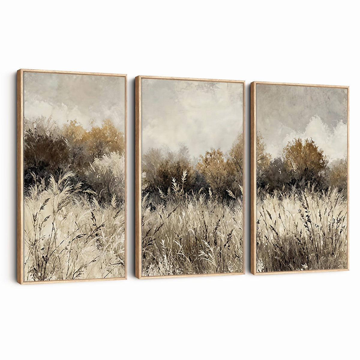 53959945-_Poster-30x20 - Muted Neutral Forest Landscape Canvas Wall Art - Vintage Rustic Wildflower Meadow Print