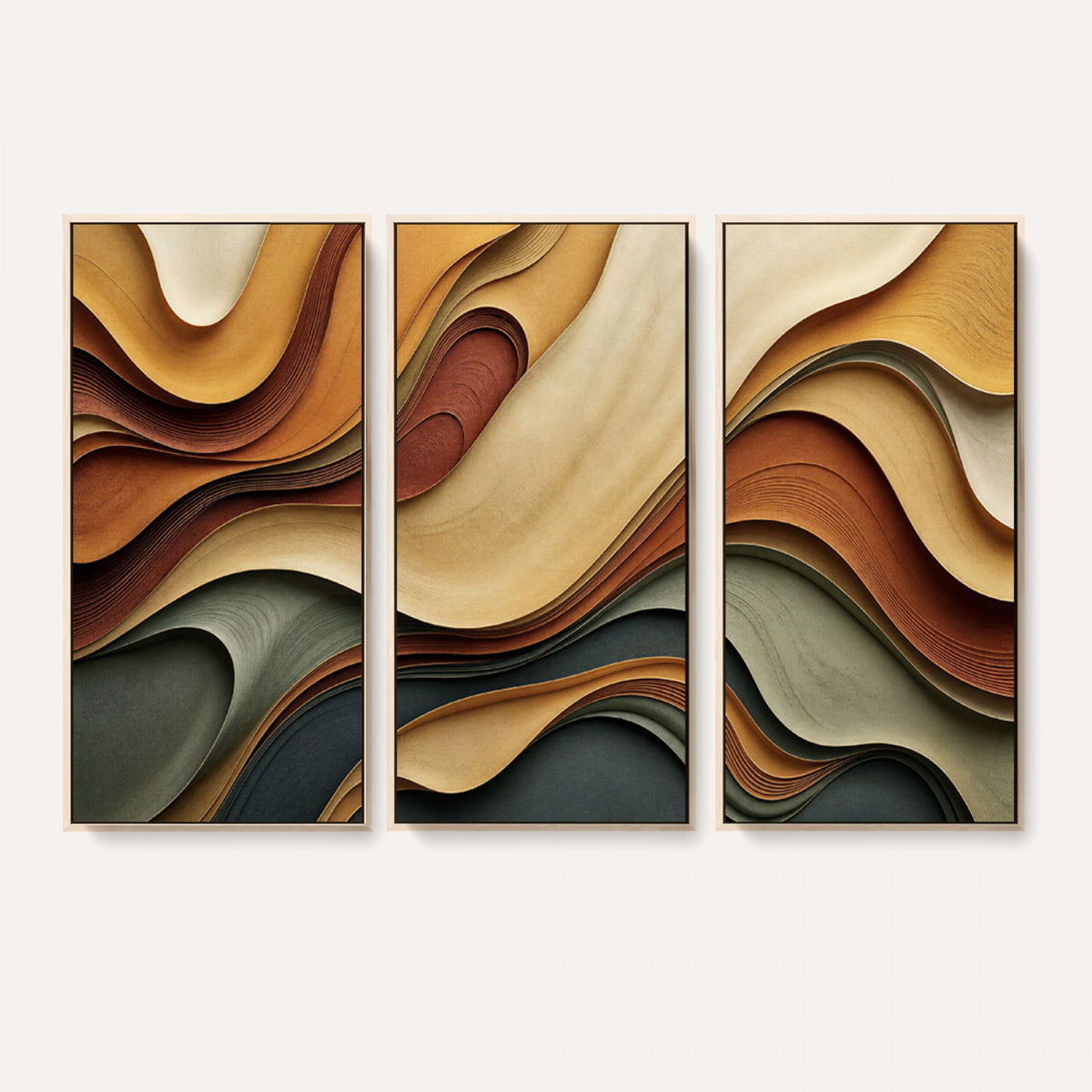 19337902-MGV-CV-36X24 - Modern Abstract Waves Canvas Wall Art - Minimalist Earthy Tone Living Room Decor