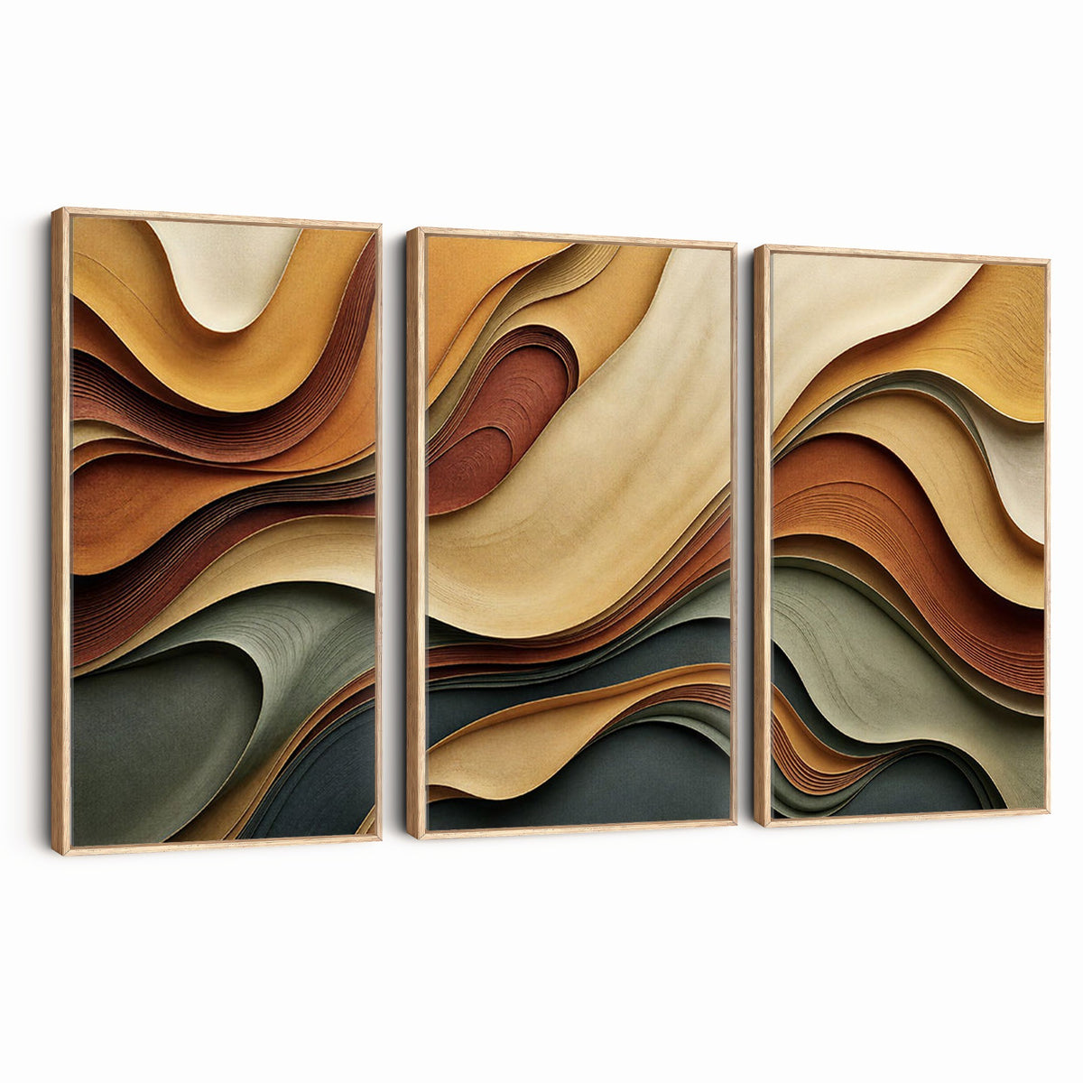 19337902-_Poster-30x20 - Modern Abstract Waves Canvas Wall Art - Minimalist Earthy Tone Living Room Decor