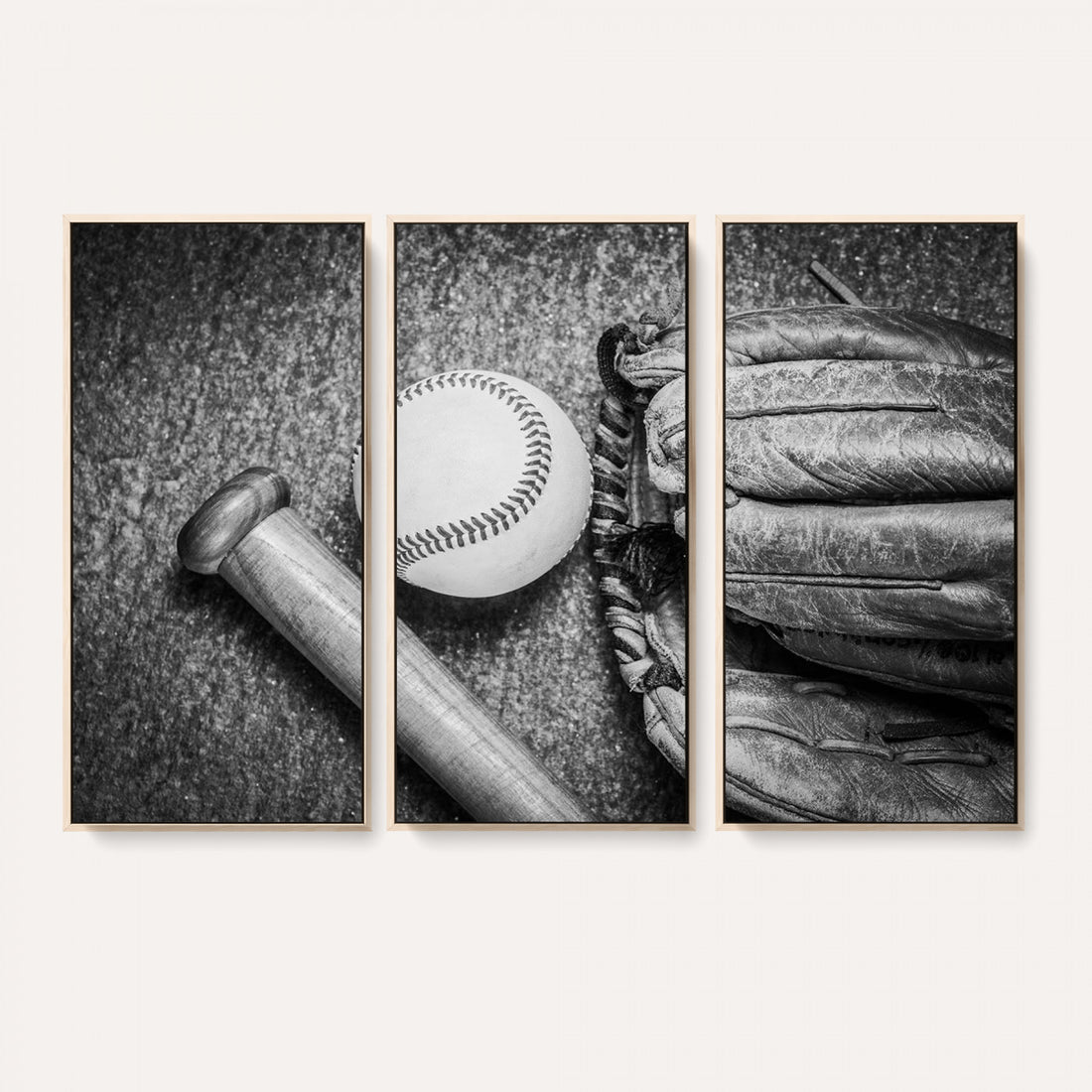 Vintage Baseball Glove and Bat Sports Wall Art Canvas Print